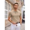 imageCOOFANDY Mens Knit Polo Shirts Casual Short Sleeve Button Down Polo Shirt Classic Golf ShirtsKhaki