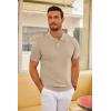 imageCOOFANDY Mens Knit Polo Shirts Casual Short Sleeve Button Down Polo Shirt Classic Golf ShirtsKhaki