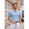 imageCOOFANDY Mens Knit Polo Shirts Casual Short Sleeve Button Down Polo Shirt Classic Golf ShirtsLight Blue