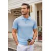imageCOOFANDY Mens Knit Polo Shirts Casual Short Sleeve Button Down Polo Shirt Classic Golf ShirtsLight Blue