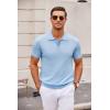 imageCOOFANDY Mens Knit Polo Shirts Casual Short Sleeve Button Down Polo Shirt Classic Golf ShirtsLight Blue