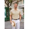 imageCOOFANDY Mens Knit Polo Shirts Casual Short Sleeve Button Down Polo Shirt Classic Golf ShirtsLight Khaki