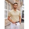 imageCOOFANDY Mens Knit Polo Shirts Casual Short Sleeve Button Down Polo Shirt Classic Golf ShirtsLight Khaki