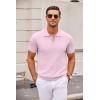 imageCOOFANDY Mens Knit Polo Shirts Casual Short Sleeve Button Down Polo Shirt Classic Golf ShirtsPink
