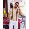 imageCOOFANDY Mens Polo Shirts Short Sleeve Casual Knit Polo Shirt Vintage Golf T Shirts Old Money TopsWhite  Brown