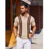 imageCOOFANDY Mens Polo Shirts Short Sleeve Casual Knit Polo Shirt Vintage Golf T Shirts Old Money TopsWhite  Brown
