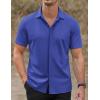 imageCOOFANDY Mens Short Sleeve Wrinkle Free Shirt Casual Button Down Shirt Summer Dress ShirtDeep Blue