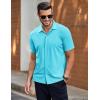 imageCOOFANDY Mens Short Sleeve Wrinkle Free Shirt Casual Button Down Shirt Summer Dress ShirtLight Blue