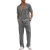 imageCOOFANDY Mens 2 Piece Outfit Casual Short Sleeve Button Down Shirt Beach Summer Loose Pant SetsDark Grey