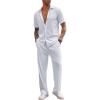 imageCOOFANDY Mens 2 Piece Outfit Casual Short Sleeve Button Down Shirt Beach Summer Loose Pant SetsWhite
