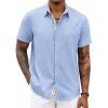 imageCOOFANDY Mens Button Down Shirts Short Sleeve Casual Shirts Summer Beach Shirts Vacation Wedding Shirts with PocketDenim Blue