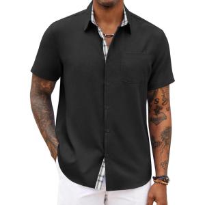 imageCOOFANDY Mens Button Down Shirts Short Sleeve Casual Shirts Summer Beach Shirts Vacation Wedding Shirts with PocketBlack