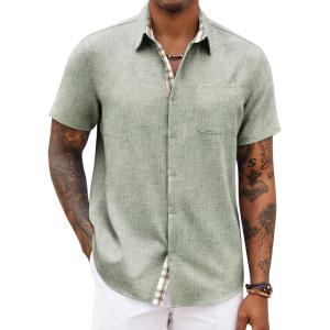 imageCOOFANDY Mens Button Down Shirts Short Sleeve Casual Shirts Summer Beach Shirts Vacation Wedding Shirts with PocketGreen