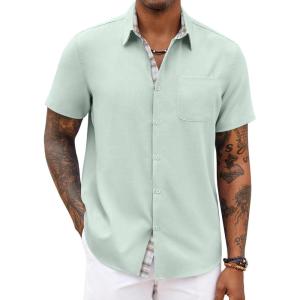imageCOOFANDY Mens Button Down Shirts Short Sleeve Casual Shirts Summer Beach Shirts Vacation Wedding Shirts with PocketLight Green