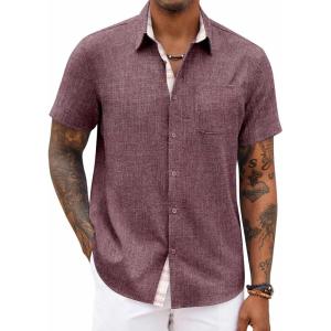 imageCOOFANDY Mens Button Down Shirts Short Sleeve Casual Shirts Summer Beach Shirts Vacation Wedding Shirts with PocketRed