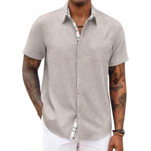 imageCOOFANDY Mens Button Down Shirts Short Sleeve Casual Shirts Summer Beach Shirts Vacation Wedding Shirts with PocketStone