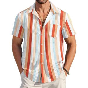 imageCOOFANDY Mens Casual Button Down Shirts Short Sleeve Textured Summer Beach Shirt with PocketRainbow Stripes