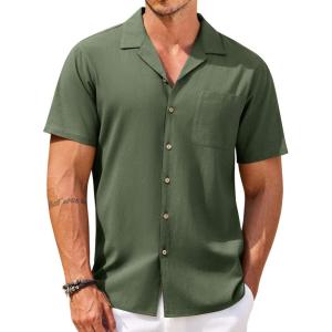 imageCOOFANDY Mens Hawaiian Shirt Short Sleeve Buttoon Down Shirts Casual Tropical Floral Summer Linen ShirtsA Army Green
