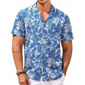 imageCOOFANDY Mens Hawaiian Shirt Short Sleeve Buttoon Down Shirts Casual Tropical Floral Summer Linen ShirtsB Blue Floral