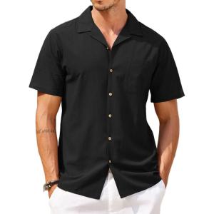 imageCOOFANDY Mens Hawaiian Shirt Short Sleeve Buttoon Down Shirts Casual Tropical Floral Summer Linen ShirtsBlack