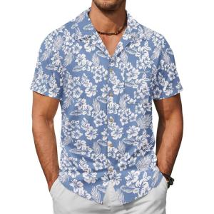 imageCOOFANDY Mens Hawaiian Shirt Short Sleeve Buttoon Down Shirts Casual Tropical Floral Summer Linen ShirtsBlue Floral