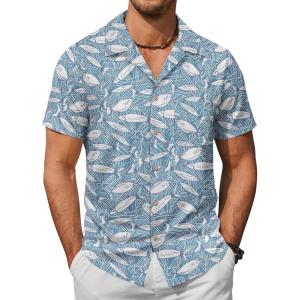 imageCOOFANDY Mens Hawaiian Shirt Short Sleeve Buttoon Down Shirts Casual Tropical Floral Summer Linen ShirtsBlue Shark
