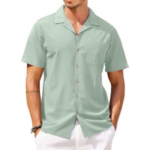 imageCOOFANDY Mens Hawaiian Shirt Short Sleeve Buttoon Down Shirts Casual Tropical Floral Summer Linen ShirtsCeladon Green