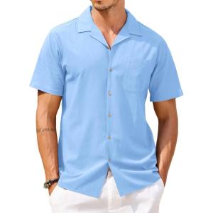 imageCOOFANDY Mens Hawaiian Shirt Short Sleeve Buttoon Down Shirts Casual Tropical Floral Summer Linen ShirtsDark Blue