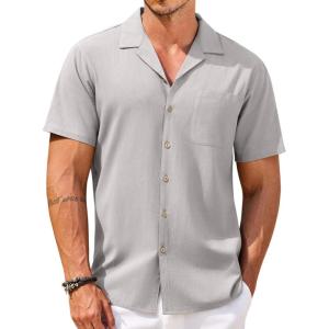 imageCOOFANDY Mens Hawaiian Shirt Short Sleeve Buttoon Down Shirts Casual Tropical Floral Summer Linen ShirtsLight Gray