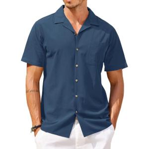 imageCOOFANDY Mens Hawaiian Shirt Short Sleeve Buttoon Down Shirts Casual Tropical Floral Summer Linen ShirtsNavy