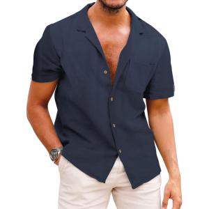 imageCOOFANDY Mens Hawaiian Shirt Short Sleeve Buttoon Down Shirts Casual Tropical Floral Summer Linen ShirtsNavy Blue