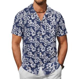 imageCOOFANDY Mens Hawaiian Shirt Short Sleeve Buttoon Down Shirts Casual Tropical Floral Summer Linen ShirtsNavy Floral