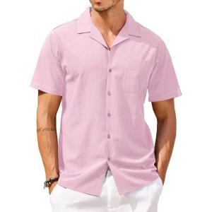 imageCOOFANDY Mens Hawaiian Shirt Short Sleeve Buttoon Down Shirts Casual Tropical Floral Summer Linen ShirtsPink