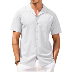 imageCOOFANDY Mens Hawaiian Shirt Short Sleeve Buttoon Down Shirts Casual Tropical Floral Summer Linen ShirtsWhite