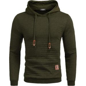 imageCOOFANDY Mens Hooded Sweatshirt Casual Long Sleeve Drawstring Waffle Knit Pullover HoodiesArmy Green
