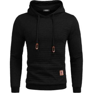 imageCOOFANDY Mens Hooded Sweatshirt Casual Long Sleeve Drawstring Waffle Knit Pullover HoodiesBlack