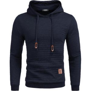 imageCOOFANDY Mens Hooded Sweatshirt Casual Long Sleeve Drawstring Waffle Knit Pullover HoodiesNavy Blue
