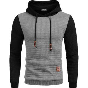 imageCOOFANDY Mens Hooded Sweatshirt Casual Long Sleeve Drawstring Waffle Knit Pullover HoodiesPat 5light Grayblack