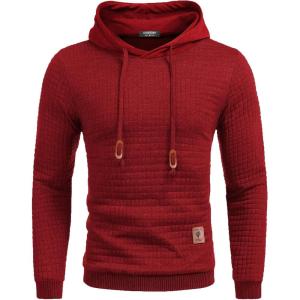 imageCOOFANDY Mens Hooded Sweatshirt Casual Long Sleeve Drawstring Waffle Knit Pullover HoodiesRed