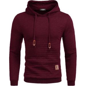 imageCOOFANDY Mens Hooded Sweatshirt Casual Long Sleeve Drawstring Waffle Knit Pullover HoodiesWine Red