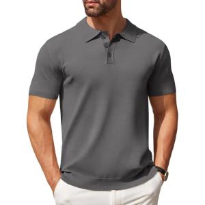 imageCOOFANDY Mens Knit Polo Shirts Casual Short Sleeve Button Down Polo Shirt Classic Golf ShirtsDark Grey