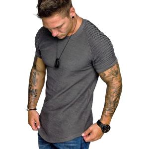 imageCOOFANDY Mens Muscle TShirt Pleated Raglan Sleeve Bodybuilding Gym Tee Short Sleeve Fashion Workout Shirts Hipster ShirtGrey