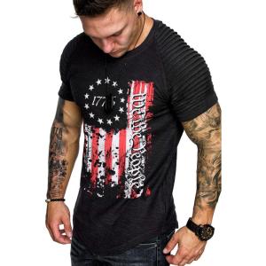imageCOOFANDY Mens Muscle TShirt Pleated Raglan Sleeve Bodybuilding Gym Tee Short Sleeve Fashion Workout Shirts Hipster ShirtIndependence Day Series1