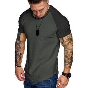 imageCOOFANDY Mens Muscle TShirt Pleated Raglan Sleeve Bodybuilding Gym Tee Short Sleeve Fashion Workout Shirts Hipster ShirtPattern3 Grey  Black