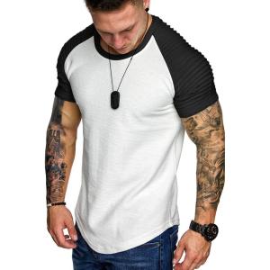 imageCOOFANDY Mens Muscle TShirt Pleated Raglan Sleeve Bodybuilding Gym Tee Short Sleeve Fashion Workout Shirts Hipster ShirtPattern3 White  Black