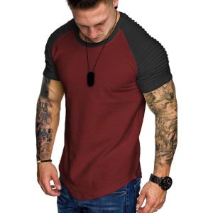 imageCOOFANDY Mens Muscle TShirt Pleated Raglan Sleeve Bodybuilding Gym Tee Short Sleeve Fashion Workout Shirts Hipster ShirtPattern9 Red  Black
