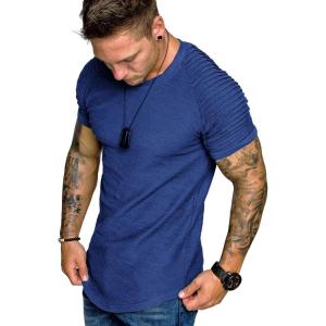 imageCOOFANDY Mens Muscle TShirt Pleated Raglan Sleeve Bodybuilding Gym Tee Short Sleeve Fashion Workout Shirts Hipster ShirtType1  Blue