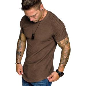 imageCOOFANDY Mens Muscle TShirt Pleated Raglan Sleeve Bodybuilding Gym Tee Short Sleeve Fashion Workout Shirts Hipster ShirtType1  Brown