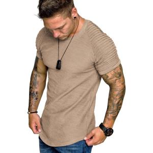 imageCOOFANDY Mens Muscle TShirt Pleated Raglan Sleeve Bodybuilding Gym Tee Short Sleeve Fashion Workout Shirts Hipster ShirtType1  Khaki