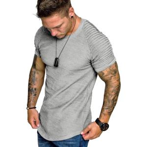 imageCOOFANDY Mens Muscle TShirt Pleated Raglan Sleeve Bodybuilding Gym Tee Short Sleeve Fashion Workout Shirts Hipster ShirtType1  Light Grey
